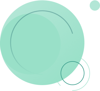 Graphic design featuring overlapping circles in various sizes and shades of green.