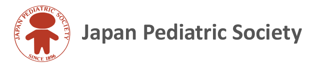 Logo of the Japan Pediatric Society featuring a red circular emblem with a simplified child figure and the text “Japan Pediatric Society Since 1896,” alongside the society name in gray letters.